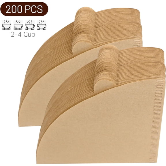 Coffee Filters, Size 02 Cone Filters, Disposable Natural Paper Filters 2-4 Cup, 2 Cone For Pour Over and Drip Coffee Maker (Unbleached, 200)