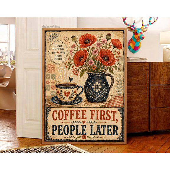 Coffee First Wall Art Retro Kitchen Decor Living Room Bedroom Office
