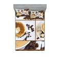 thumbnail image 1 of Coffee Fitted Sheet & Pillow Sham Set, Themed Collage of Beans Mugs Hot Foamy Drink a Heart Macro Aroma Photo Print, Decorative Printed 6 Piece Bedding Decor Set, Queen, Brown White, by Ambesonne, 1 of 3