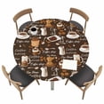 thumbnail image 1 of Coffee Fitted Tablecloth with Elastic Edged, Round Table Cloth for Dining Table, Brown Retro Coffee Theme Beans Latte Tea Cup Waterproof Oil Proof Table Cover for Indoor Outdoor 55"-60", 1 of 8