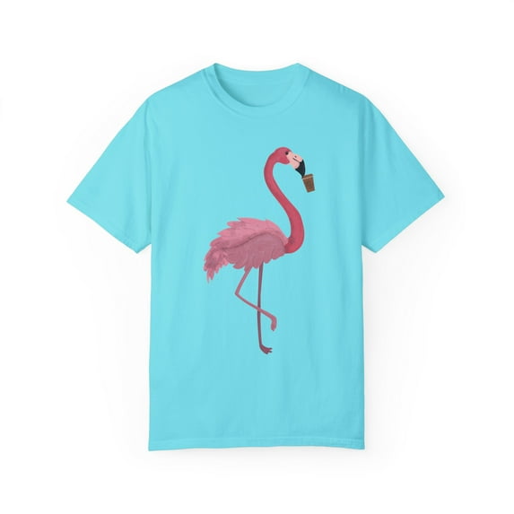 Coffee Flamingo Bird Lover Gift | Pink Flamingo Gift For Her | Coffee | Womens Clothing Unisex Garment-Dyed T-shirt