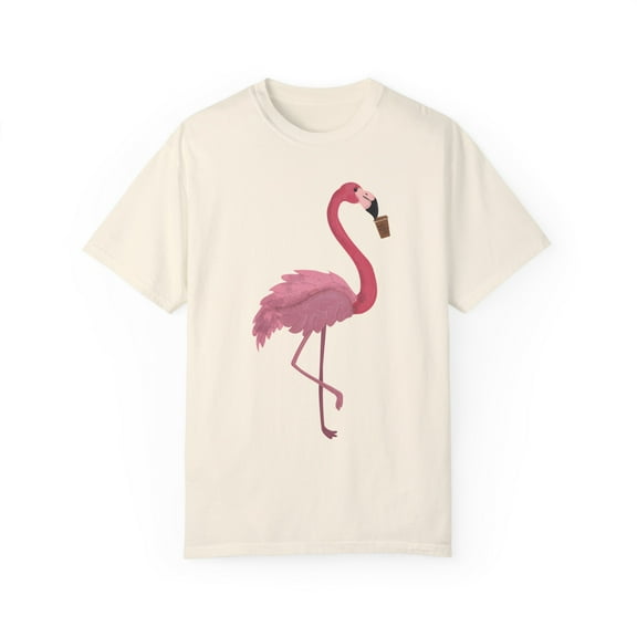 Coffee Flamingo Bird Lover Gift | Pink Flamingo Gift For Her | Coffee | Womens Clothing Unisex Garment-Dyed T-shirt