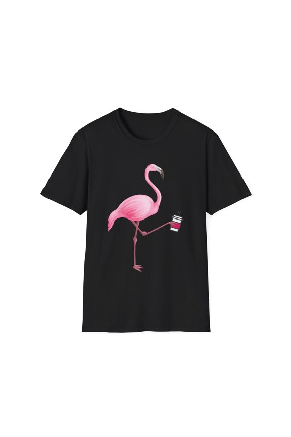 Coffee Flamingo Bird Lover Gift Pink Unisex Softstyle T-Shirt