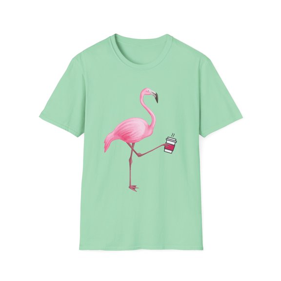Coffee Flamingo Bird Lover Gift Pink Unisex Softstyle T-Shirt
