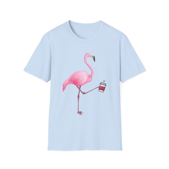 Coffee Flamingo Bird Lover Gift Pink Unisex Softstyle T-Shirt