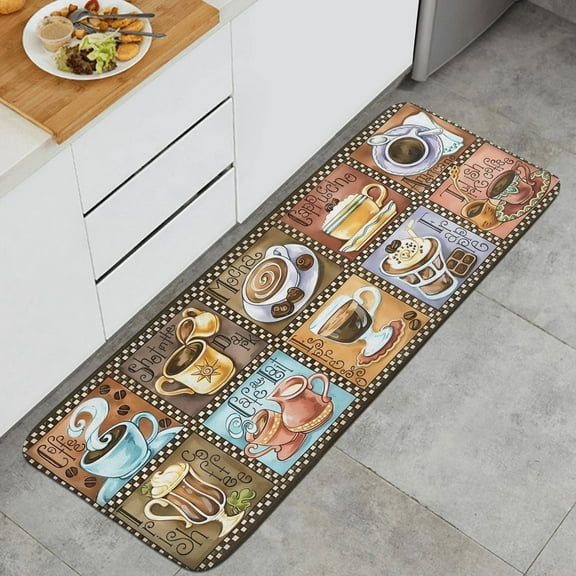 Coffee Flannel Kitchen Mat, Kitchen Rugs Mats with Dirty Resistance, Washable, Decorative Kitchen Mat Non Skid, Kitchen Rugs and Mats 47x17inch