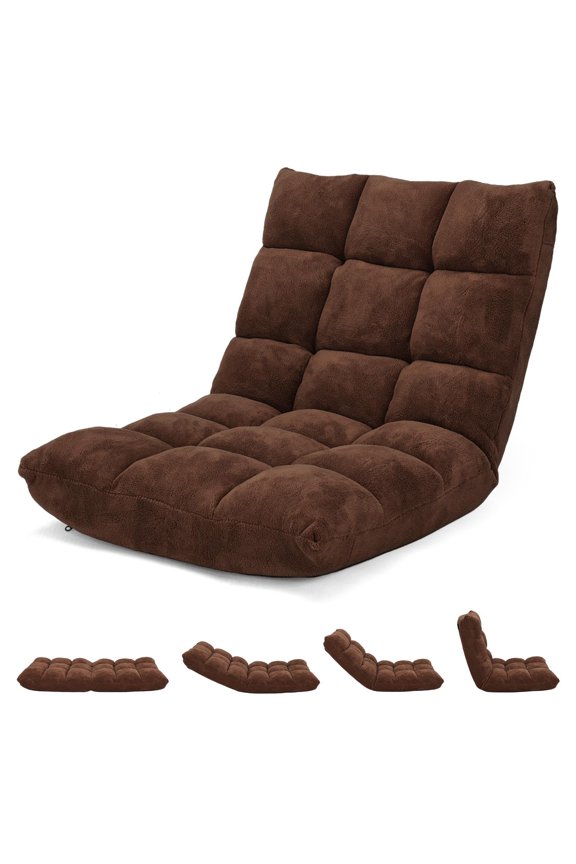 Coffee Fleece 14-Position Folding Lazy Sofa Chair, Reclining Floor Seat