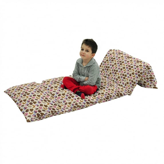 Coffee Floor Pillow Lounger Cover, Coffee Shop Themed Image with Cups Cookies Cake Chocolate Art Pattern, Nap Mat Printed Fabric Case for 5 Pillows, 88" x 27", Multicolor, by Ambesonne