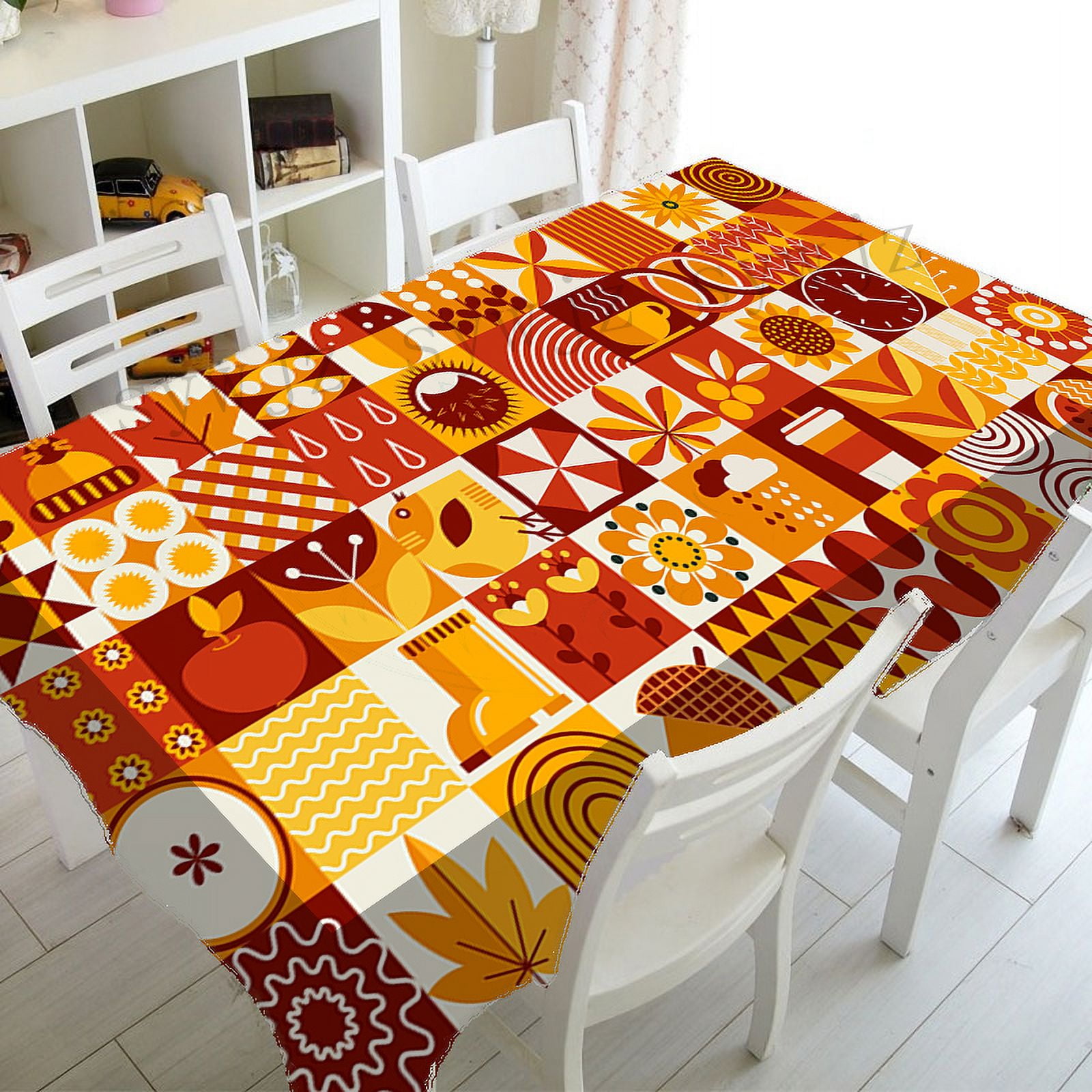 Coffee Floral Print Pattern Dustproof Home Dining Table Living Room