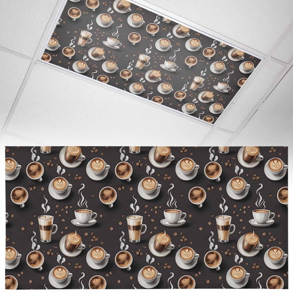 Coffee Fluorescent Light Covers Vintage Watercolor Hot Coffee Cups Beans Black Magnetic Light Filters Ceiling Lighting Panel Shade for Classroom Office Home 2 x 4 ft, 1 Pack
