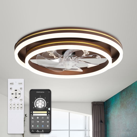 Bella Depot 6-Speed Flush Mount LED Ceiling Fan with Reversible Blades and Remote Control
