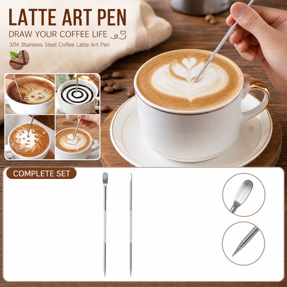 Coffee Foam Tool, Cappuccino Art Pin, Coffee Latte Pricker, Barista Milk Tool, 5-Inch Precision Stainless Steel Pick for Drawing Custom Foam Designs, Breaking Up Espresso