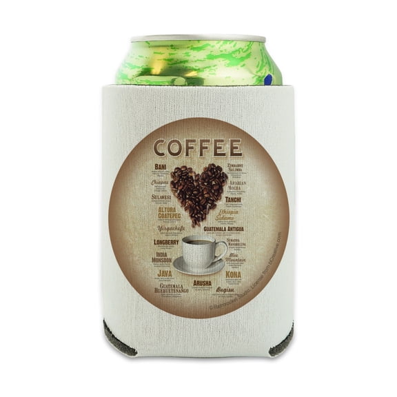 Coffee From Around the World Love Beans Can Cooler - Drink Sleeve Hugger Collapsible Insulator - Beverage Insulated Holder