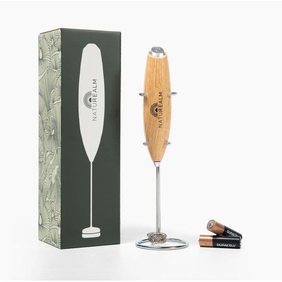 Coffee Frother Handheld Milk Frother with Stand for Mushroom Coffee Latte Matcha Mixer Battery Operated Portable Foam Maker