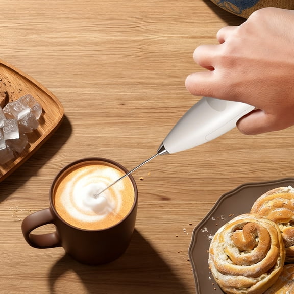 Coffee Frother and Handheld Whisk, Battery-powered, for Home Use, Kitchen, Beverages, White, 1 Pc, by Ihhxbz