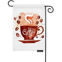 Coffee Garden Flag Vertical Double Sided Watercolor Coffee Cup with Smoke Doodle Caffeine Coco Beans House Flags Home Burlap Banners 12.5x18 Inch for Outdoor Decor Lawn