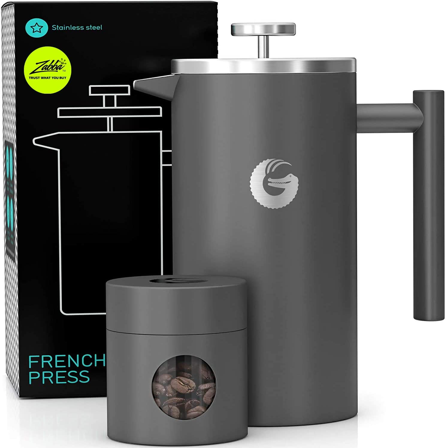  Coffee Gator French Press Coffee Maker - Thermal Insulated  Brewer Plus Travel Jar - Large Capacity, Double Wall Stainless Steel - 34oz  - Gray : Home & Kitchen