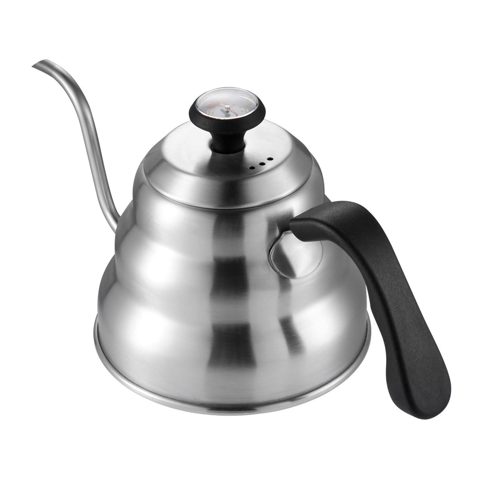 Coffee Gator Gooseneck Kettle with Thermometer, Silver 34 oz Stainless