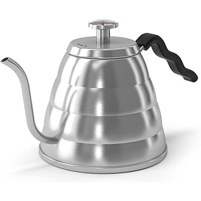 Kook Stovetop Gooseneck Kettle with Thermometer, for Pour Over Coffee &  Tea, Temperature Gauge, Electric, Compatible for Gas Stovetop, 3 Ply  Stainless