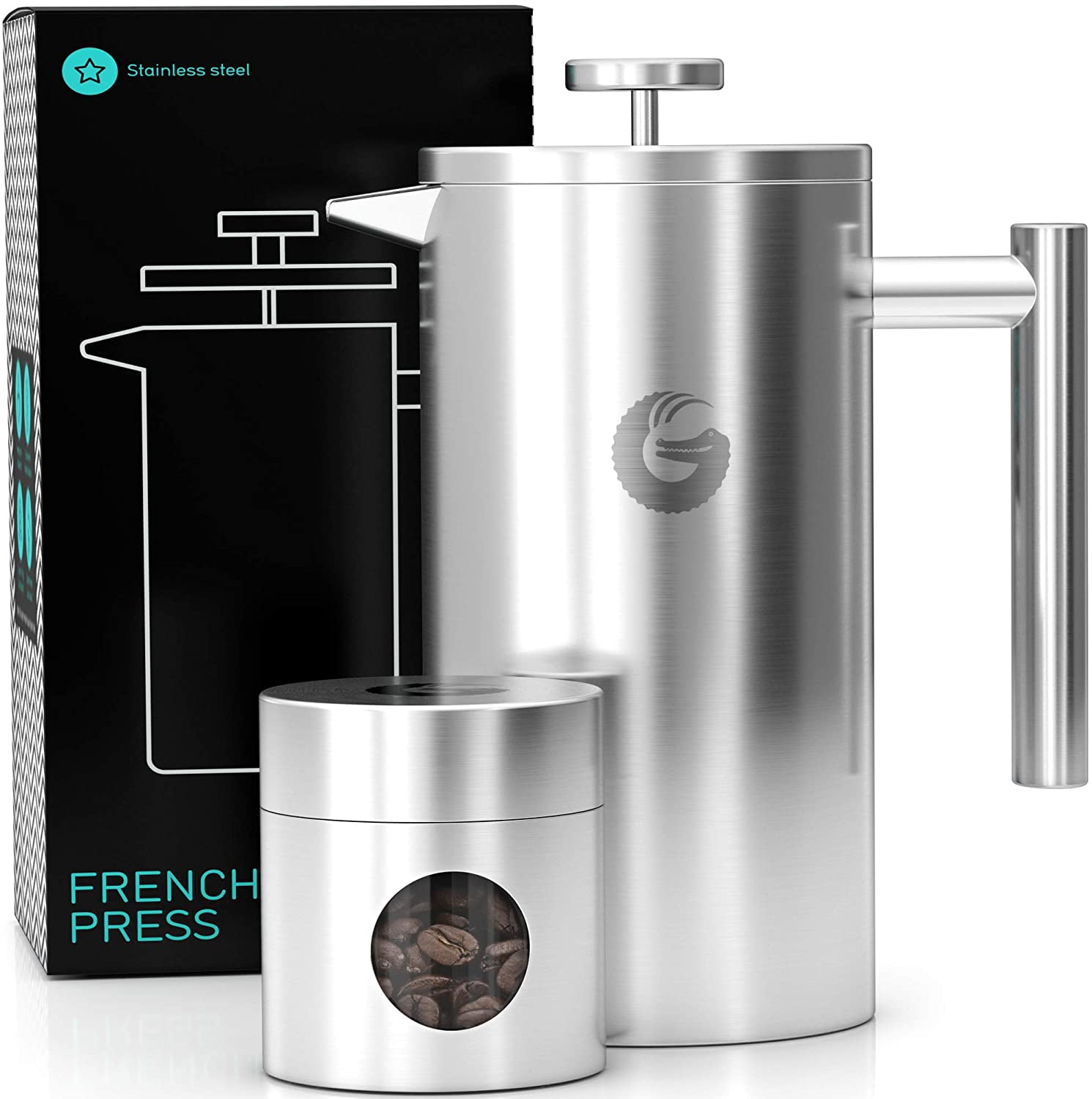 Coffee Gator Large Stainless Steel Cafetiere Coffee Maker - Vacuum  Insulated French Press - with Mini Storage Canister - 1 Litre, Stainless  Steel