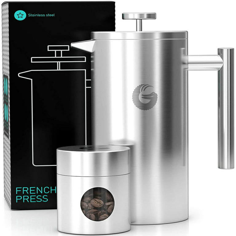  Coffee Gator French Press Coffee Maker - Thermal Insulated  Brewer Plus Travel Jar - Large Capacity, Double Wall Stainless Steel - 34oz  - Gray : Home & Kitchen