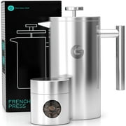 Coffee Gator Large Stainless Steel Cafetiere Coffee Maker - Vacuum Insulated French Press - with Mini Storage Canister - 1 Litre, Stainless Steel