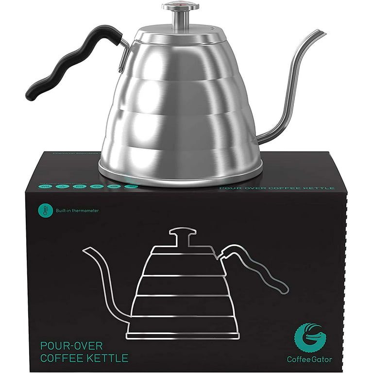 Coffee Gator Gooseneck Kettle with Thermometer - 34 oz Stainless