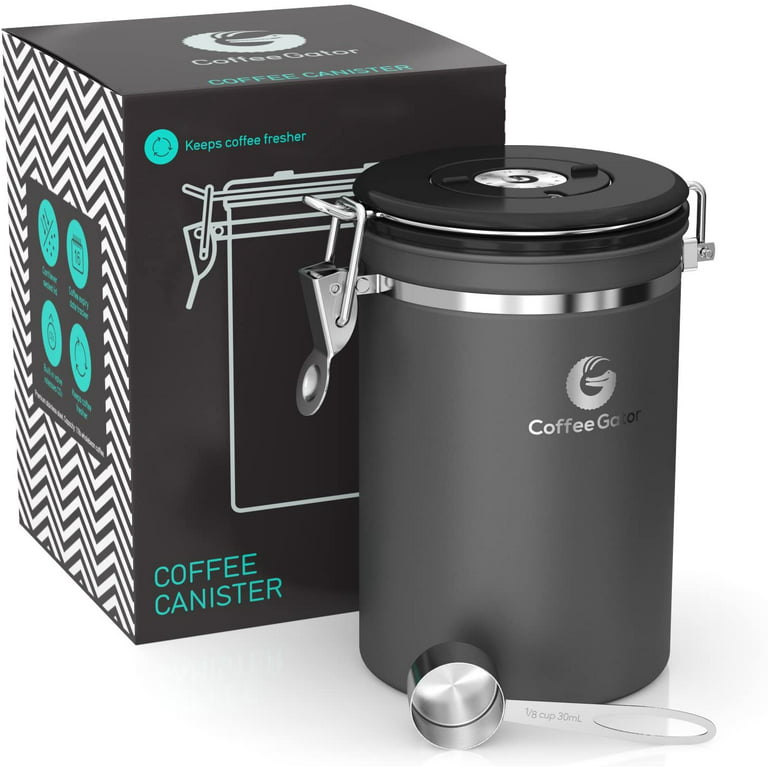 Coffee Canister - Coffee Gator Stainless Steel Coffee Container - Fresher  Beans and Grounds for Longer - Date-Tracker