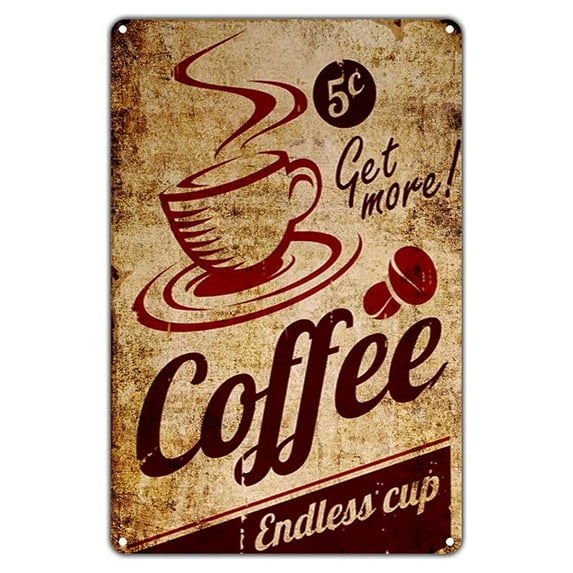 Coffee Get More! Endless Cup Café Restaurant Vintage Retro Metal Wall Decor Art Shop Man Cave Bar Aluminum 8"x12" Sign