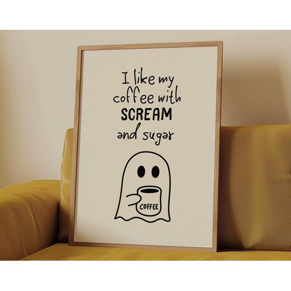 Coffee Ghost, S, Cute Decor, Cute Ghost Print, Kitchen, Wall Art, Modern Wall Decor, 8x12 UNFRAMED