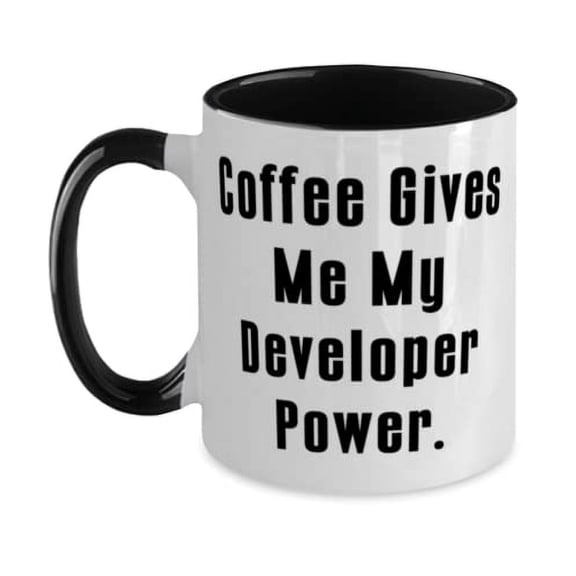 Coffee Gives Me My Developer Power. Two Tone 11oz Mug, Developer Cup, Surprise Gifts For Developer from Coworkers, Fun gifts for coders, Fun gifts for programmers, Fun gifts for computer science