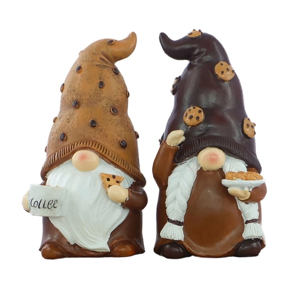 Coffee Gnome Figurines Set Of 2 Resin Statues With Cup And Cookies Kitchen Decor Gift