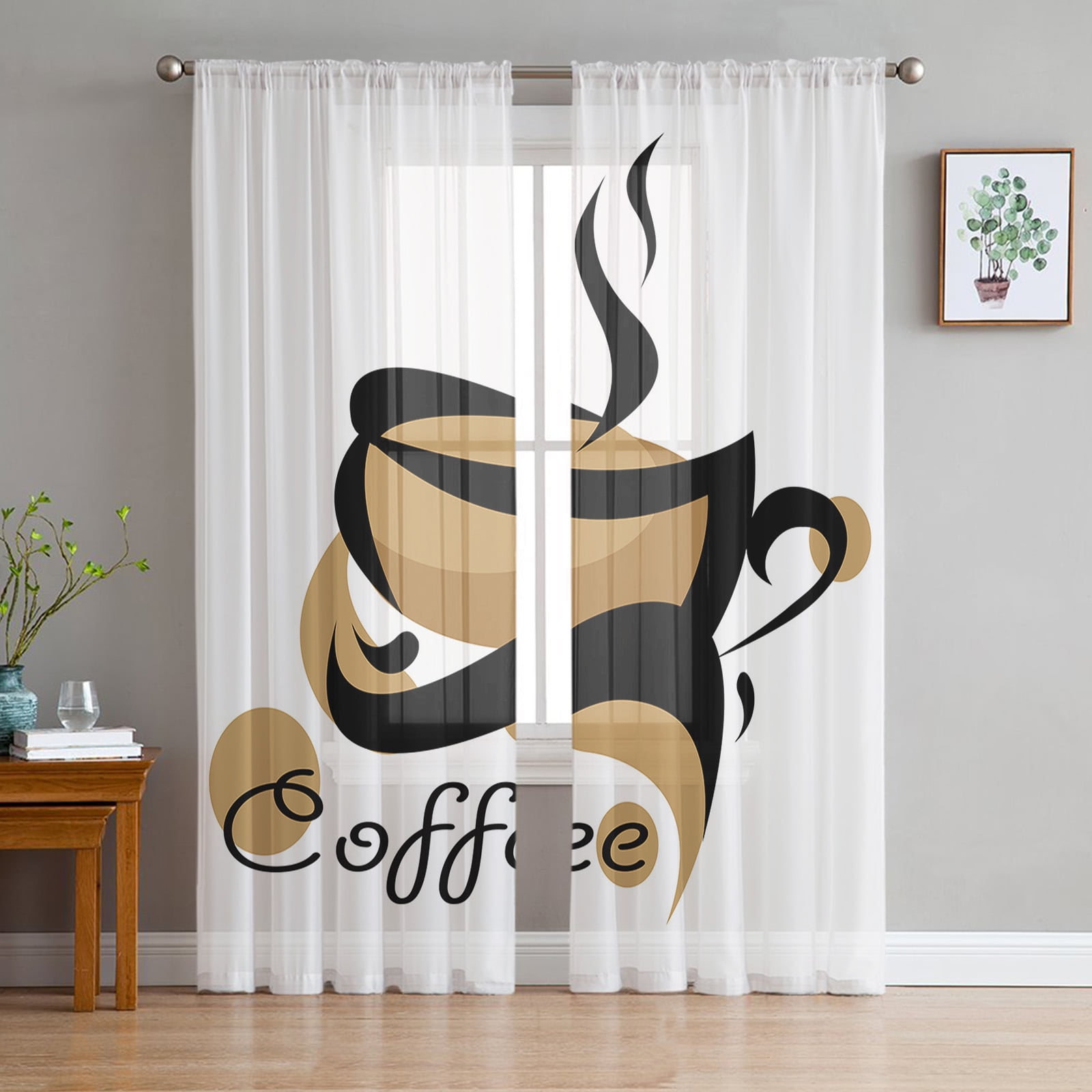 Coffee Gnome Snowflake Winter Chiffon Sheer Voile Curtains for Living