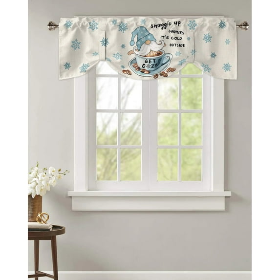 Coffee Gnome Snowflake Winter Kitchen Curtains Balcony Adjustable Roman Blinds Small Short Curtain for Living Room