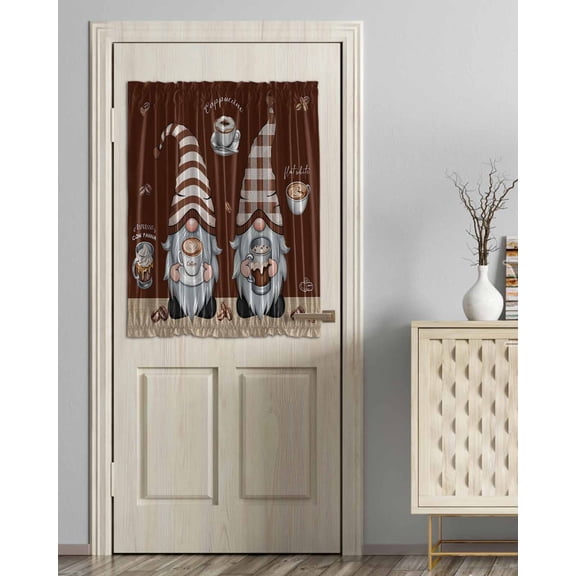 Coffee Gnomes Blackout Door Curtains for French, Glass,Front, Back, Patio Door, Coffee Beans Cups Brown Thermal Insulated Rod Pocket Window Curtain Drapes With Tiebacks 54"x40"