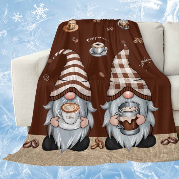 Coffee Gnomes Cooling Blanket, Lightweight Breathable Summer Throw Blanket with Double Sided Cold Effect, Coffee Beans Cups Brown Picnic Beach Blankets Bed Sheet for Hot Sleepers 30"x40"