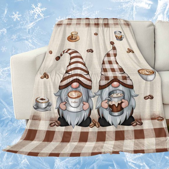 Coffee Gnomes Cooling Blanket, Lightweight Breathable Summer Throw Blanket with Double Sided Cold Effect, Coffee Cups Beans Beige Plaid Picnic Beach Blankets Bed Sheet for Hot Sleepers 30"x40"
