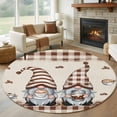thumbnail image 1 of Coffee Gnomes Large Round Rug 8 FT, Non Slip Living Room Area Carpet, Coffee Cups Beans Beige Plaid Washable Soft Circle Rug Non-Shedding Floor Carpet for Bedroom Office Dining Room, 1 of 9