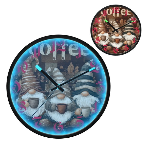 Coffee Gnomes Luminous Wall Clock with Sound-Activated LED 12-Inch Silent Acrylic Timepiece for Bedroom Livingroom or Office