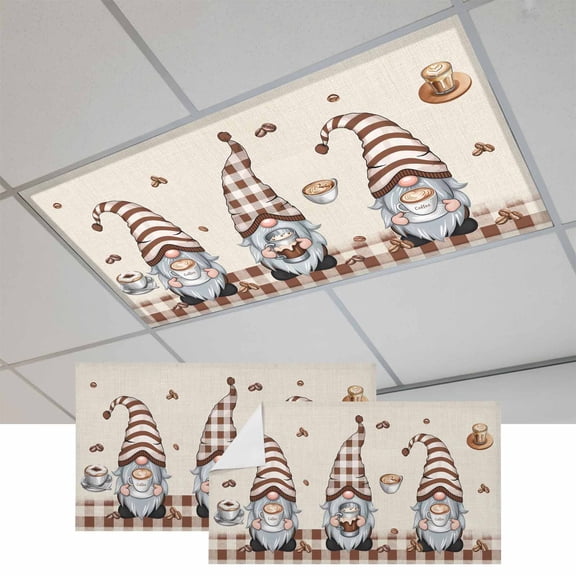 Coffee Gnomes Magnetic Fluorescent Light Covers for Ceiling Lights 2 x 4 Feet, Coffee Cups Beans Beige Plaid Office Classroom Kitchen Drop Ceiling Light Covers Lighting Filters Shade Panel 2 Packs