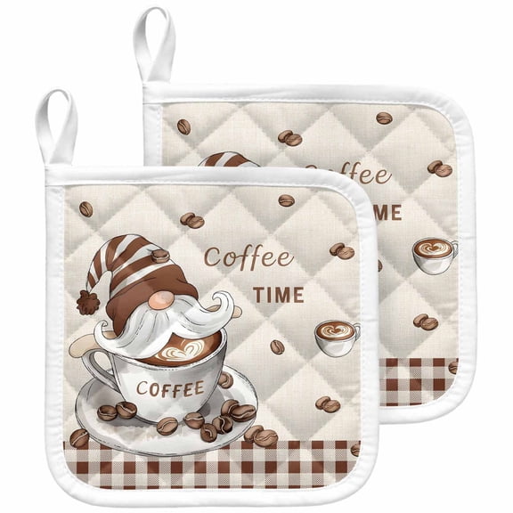 Coffee Gnomes Pot Holders for Kitchen Heatproof Potholder, 2 Pack Brown Buffalo Plaid Check Farmhouse Hot Pads Multipurpose Oven Pads Cloth Potholders Trivet for Cooking and Baking