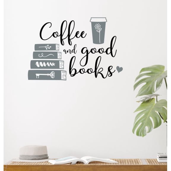 Coffee and Good Books Inspirational Vinyl Decals - Die-Cut Vinyl Wall Art Lettering - Kitchen Wall Stickers - Quote Decals for Wall - Sayings for Wall Décor, 23x15-Inch, Black and StormGray