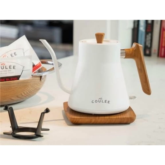 Coffee Gooseneck Kettle, Stainless Steel Interior, Electric Kettle for Boiling Water, Pour Hot Water Over Coffee, Tea, or Matcha, Electric Boiler, Heat Resistant Ergonomic Handle, White