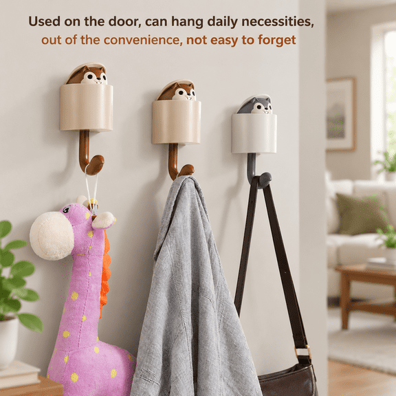 Coffee&Gray Squirrel Gravity-Sensing Wall Mount Key Holder, ABS Hardware Hooks