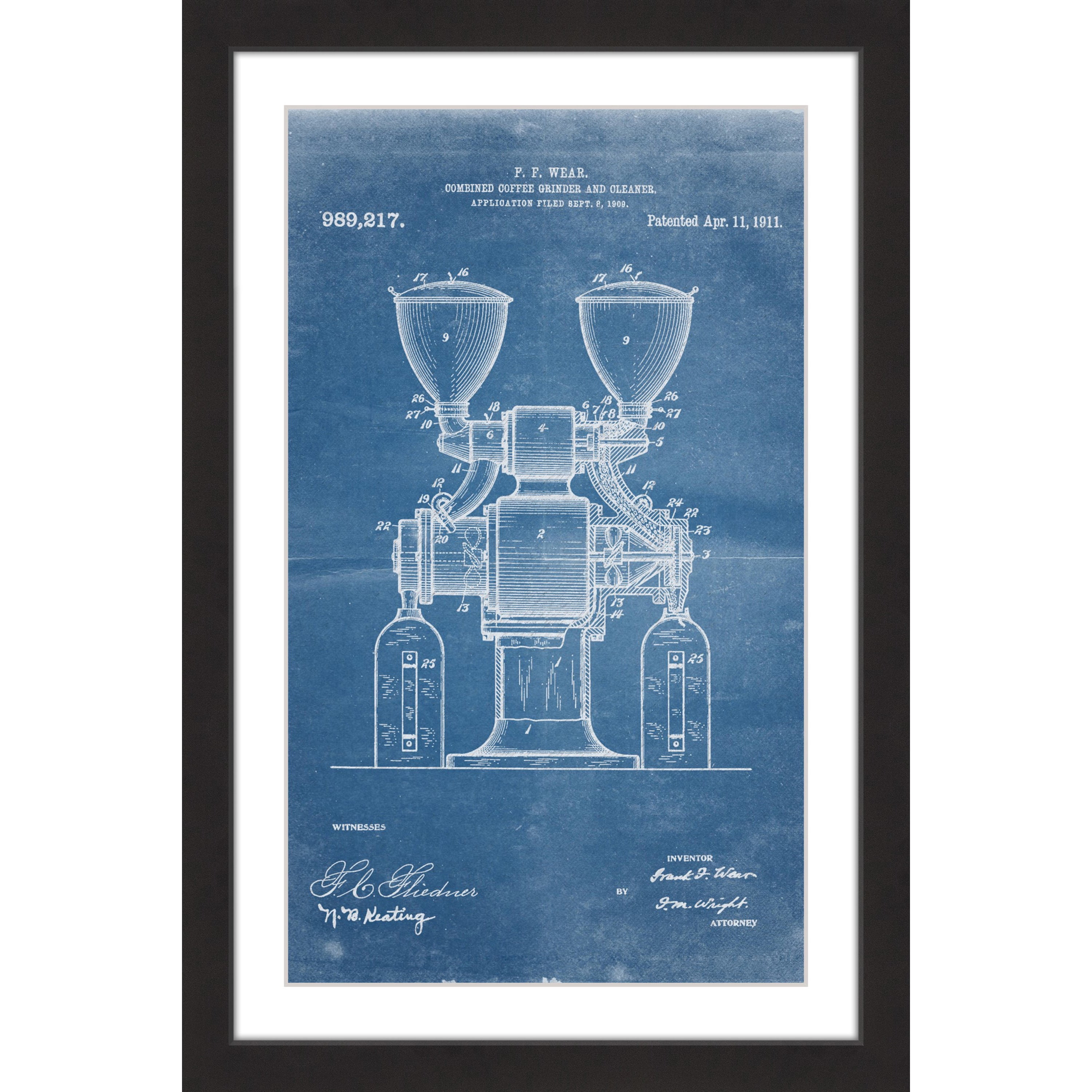 "Coffee Grinder 1911 Blueprint" Framed Painting Print