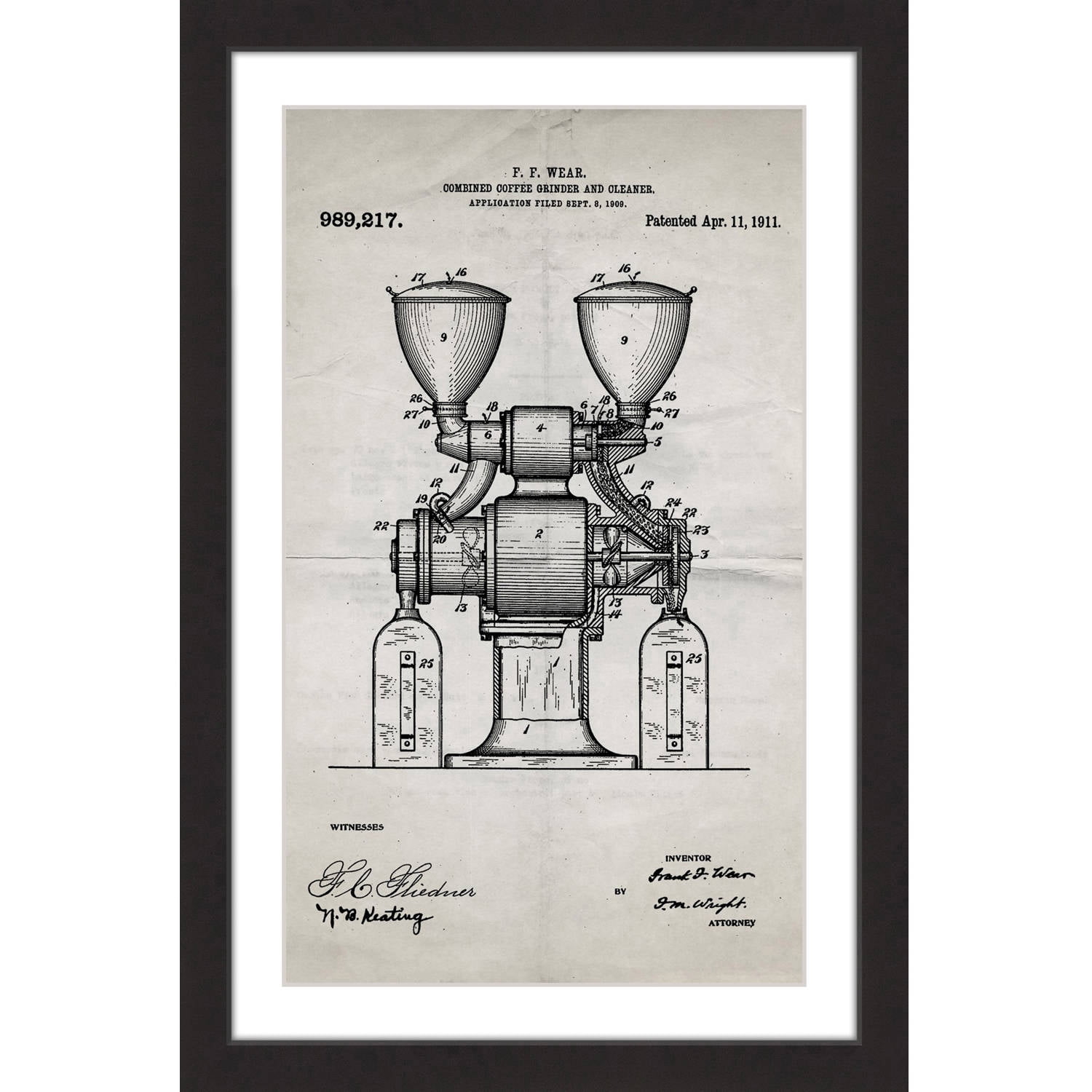 "Coffee Grinder 1911 Old Paper" Framed Painting Print