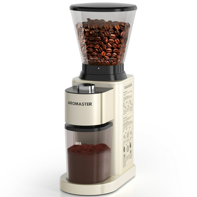 Coffee Grinder Electric Aromaster Burr Coffee Grinder Conical Stainless Steel Coffee Bean Grinder with 24 Grind Settings Beige