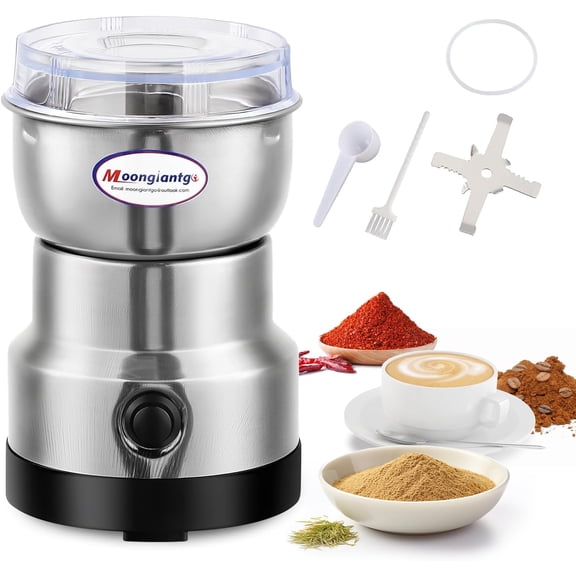 Coffee Grinder Electric, Mini Spice Grinder, 200W 10s Fast Grinding, Dry Grain Mill for Spices Seeds Rice Beans Seasonings, with Replacment Stainless Steel Blade (Silver, 110V)
