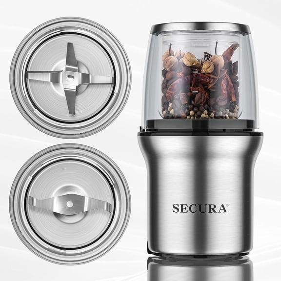 Coffee Grinder Electric, Spice Grinder, Dual Glass Bowls for Wet & Dry Grinding