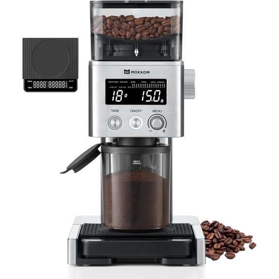 Coffee Grinder with Removable Coffee Scale via Bluetooth Connectivity, Anti-static Conical Burr Coffee Bean Grinder, 31 Precise Settings for French Press/Cold Brew/Pour Over/Drip/Espresso